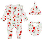 Baby Girls White & Red Poppies Babygrow Set, 1, hi-res